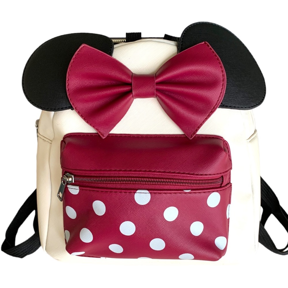 BIOWORLD DISNEY MINNIE MOUSE MINI BACKPACK CREAM MAROON POLKA DOT…